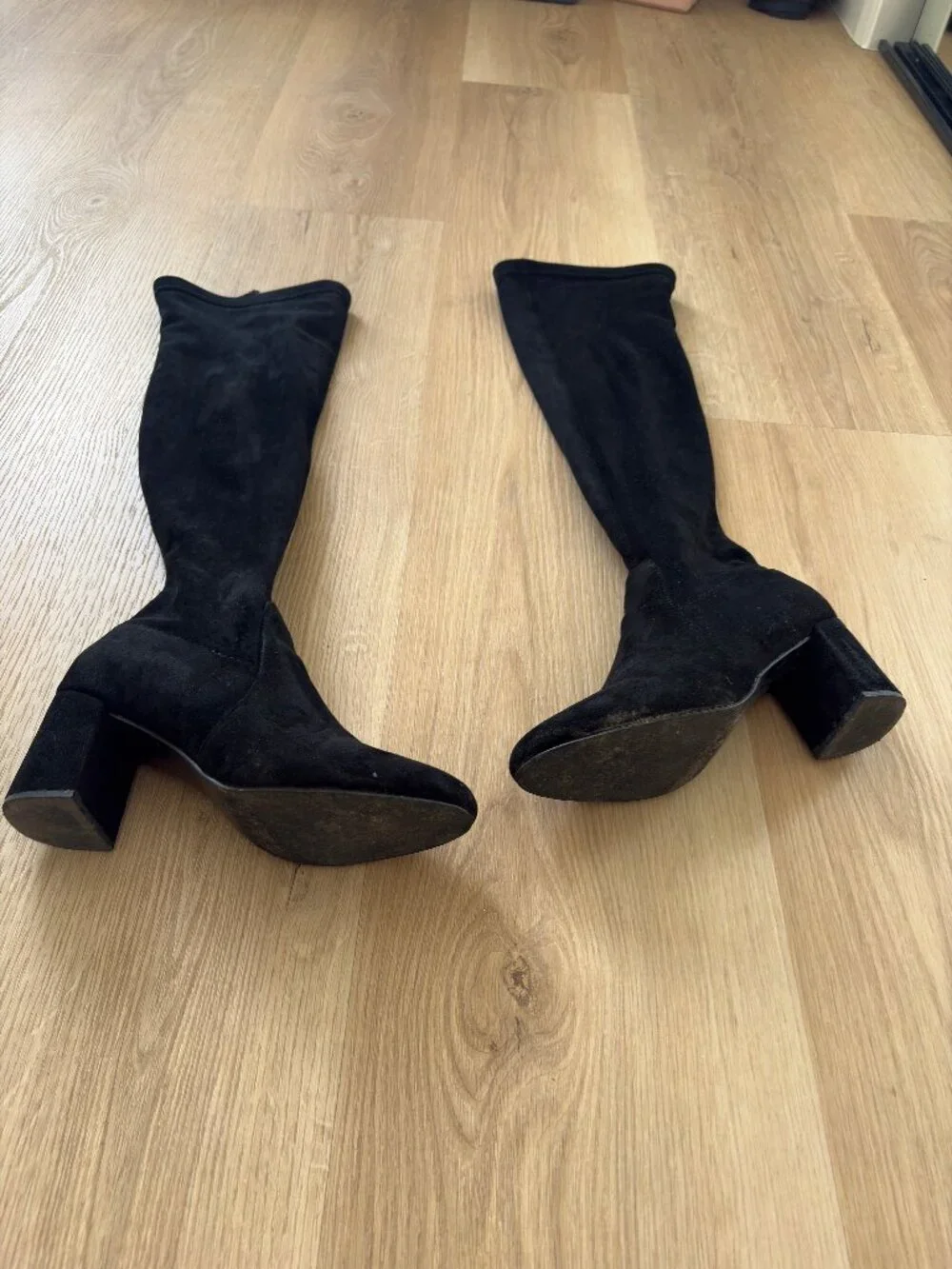Black Faux Suede Over The Knee Boots Size 7 Block Heel